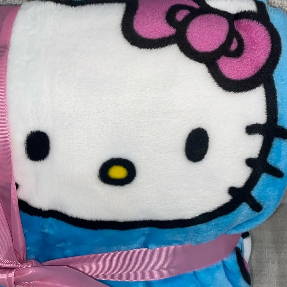 Hello Kitty Blue Rainbow Plush Twin Blanket